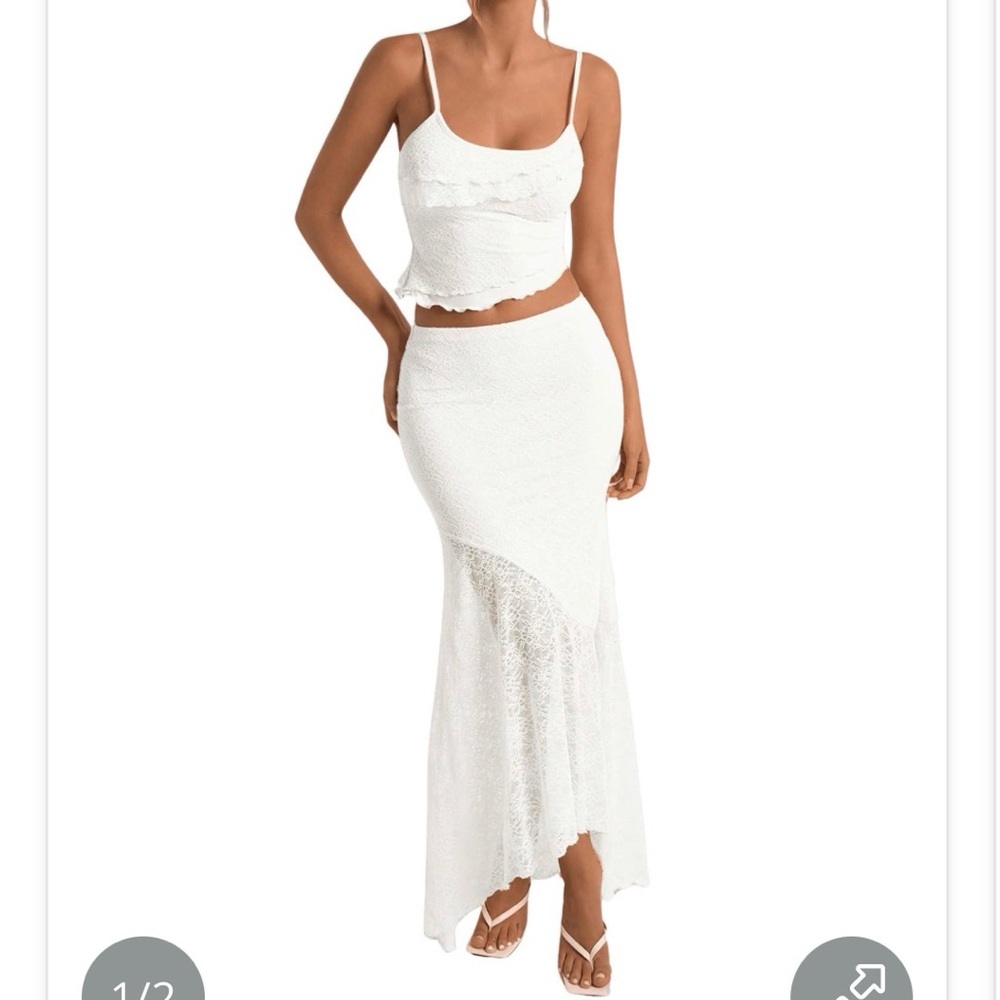 Elegant White Lace Maxi Skirt set